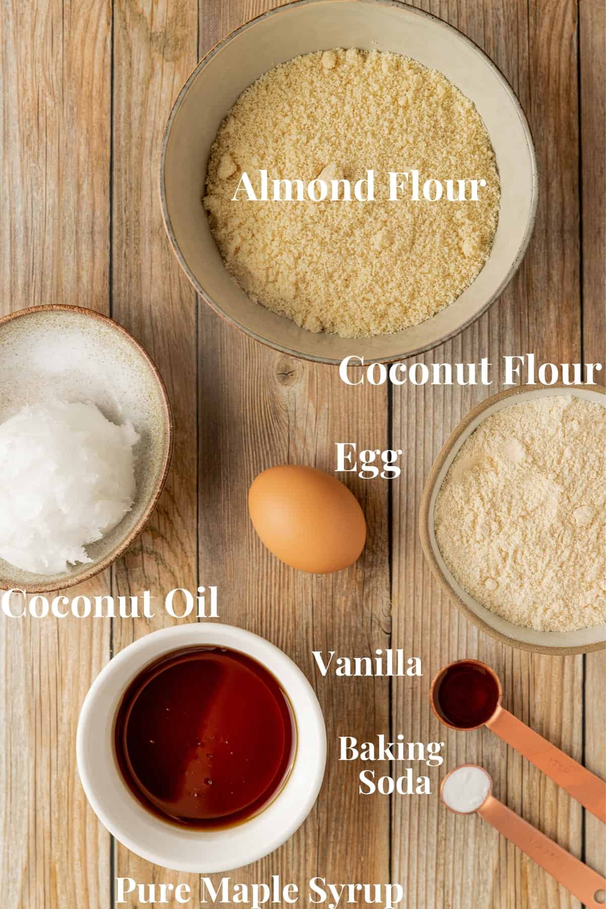 An overview shot of the ingredients needed for paleo shortbread crust