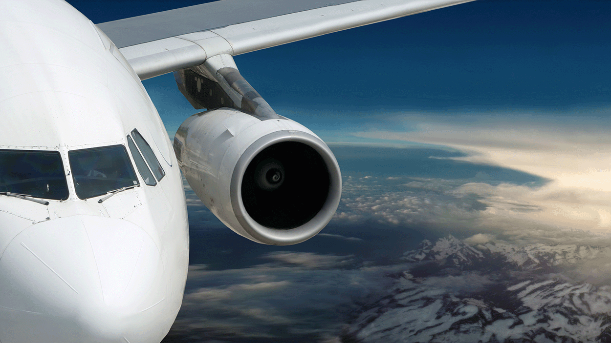 Aerial view of a flying airplane